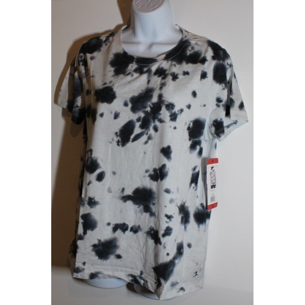 Danskin Ladies Tie Dye Tee Shirt Womens Short Sleeve Scoop Neck Black Size M